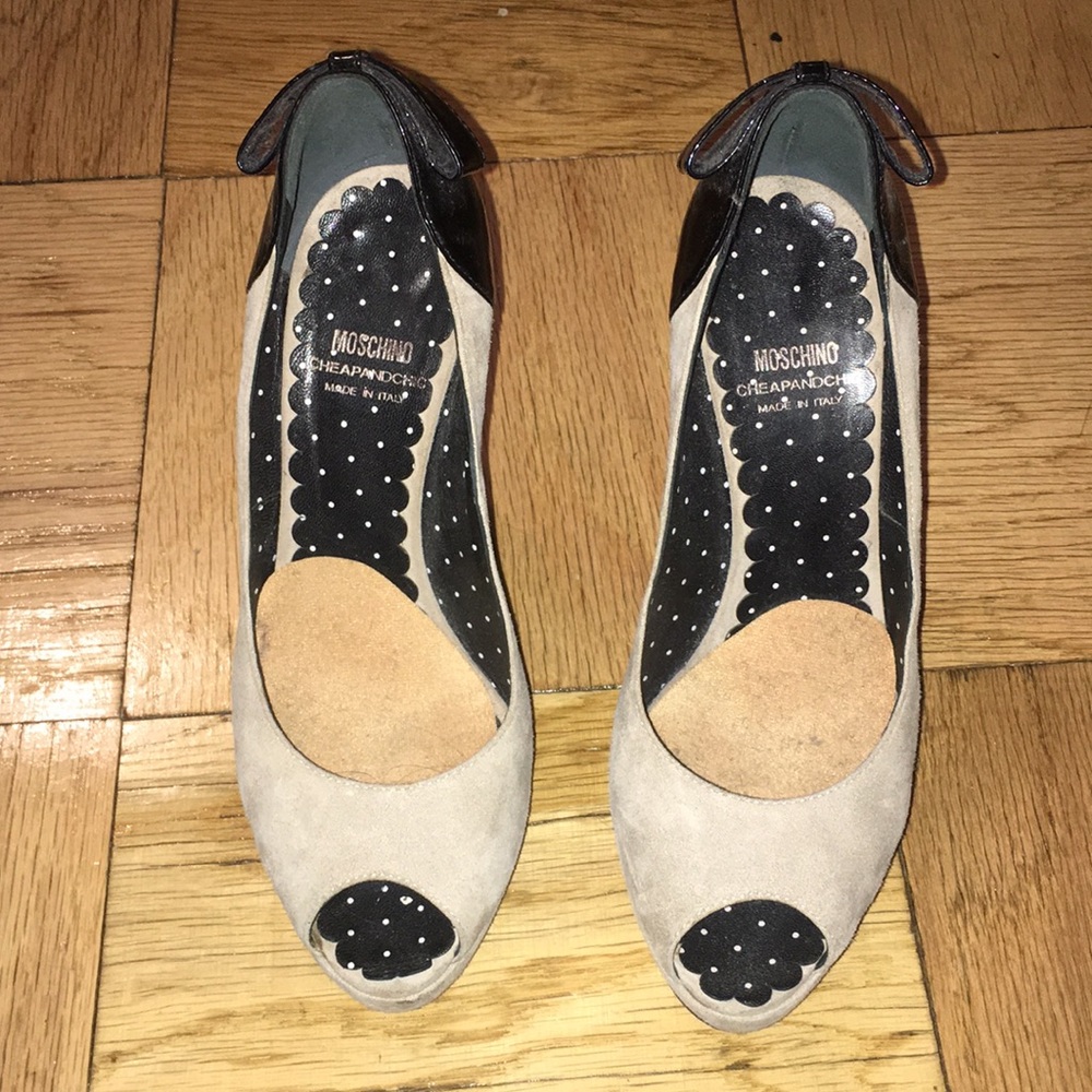 Moschino two-tone suede & patent leather peel toe